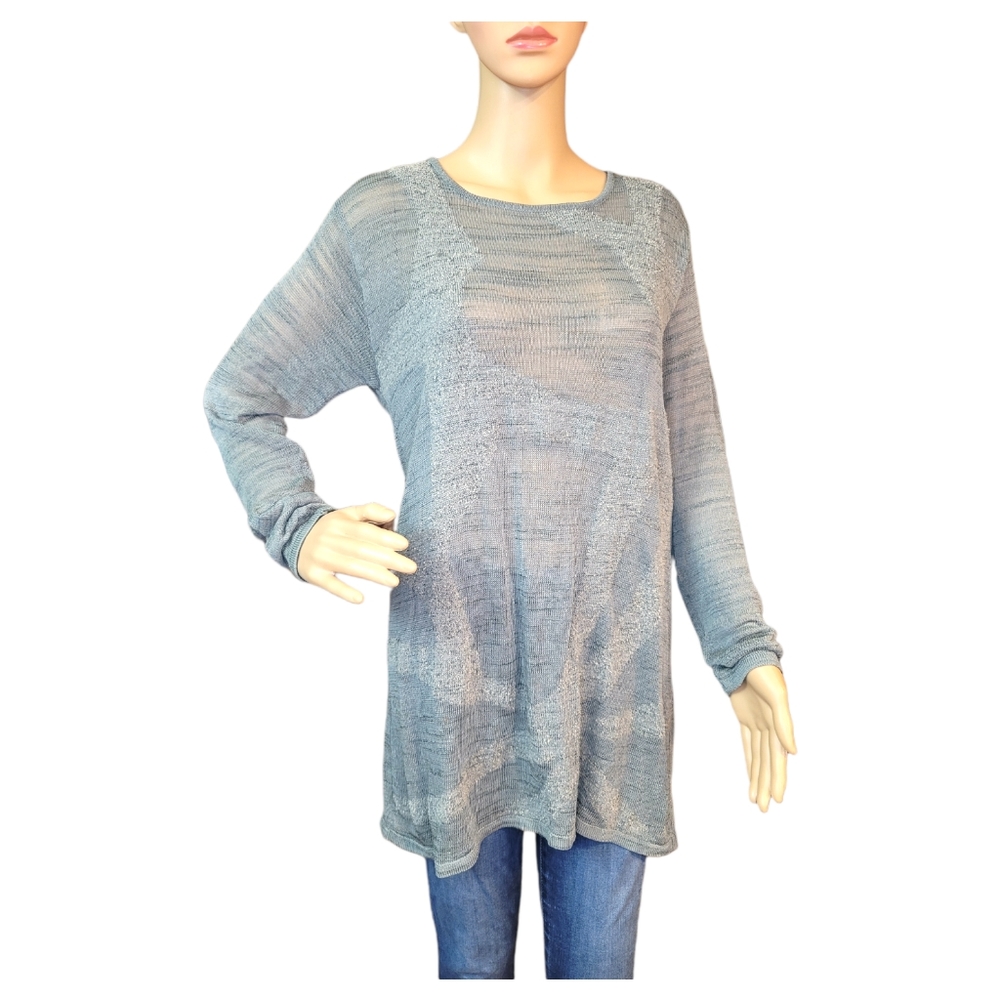 Vintage Women's Yarell Sheer Blue Gray Long Knit Shirt size 6 M Blouse Textured